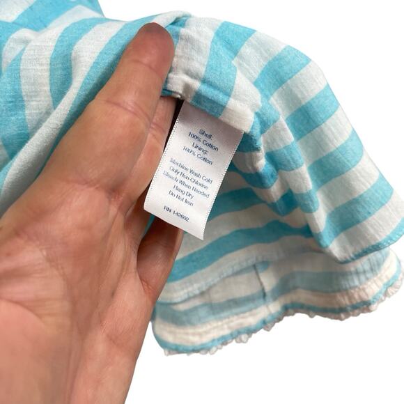 STS Sail To Sable Blue Striped Dress Medium Nautical Tie Waist 100% Cotton - Picture 5 of 7